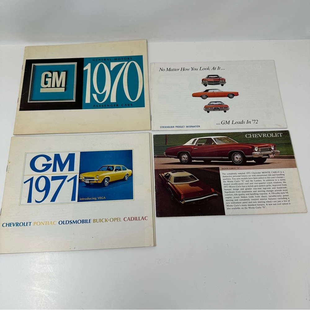Vintage GM 1970, 1971, 1972 and 1973 Color Catalog Booklet Brochure Set of 4